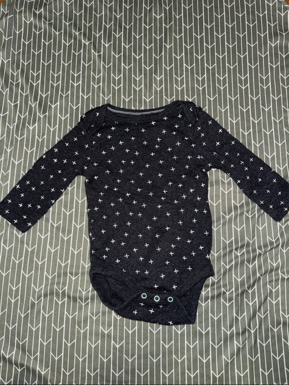 cloud island Black Long Sleeve Baby Bodysuit with White Cross Print